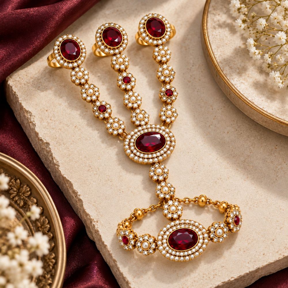 Reema- Maroon Stone Three-Finger Hath Panja