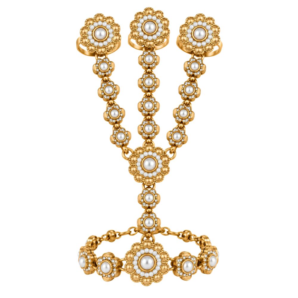 Sumaya- Floral Kundan Three-Finger Hath Panja