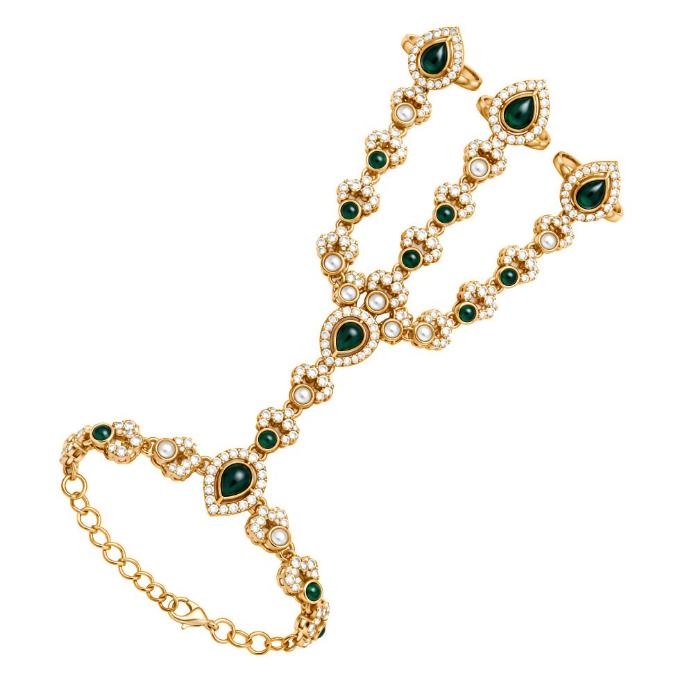 Himali-  Green Teardrop Three-Finger Hath Panja