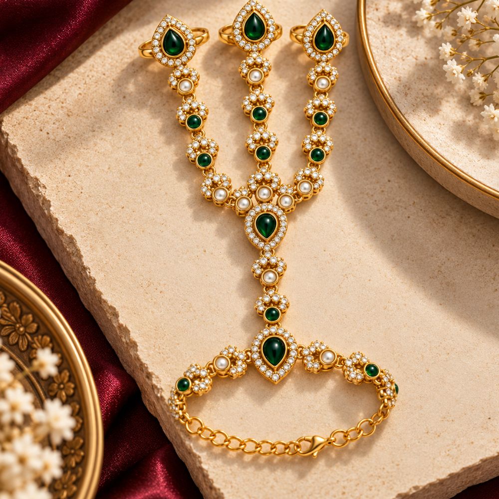 Himali-  Green Teardrop Three-Finger Hath Panja