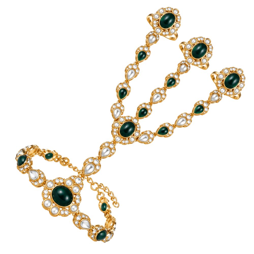 Kinjal- Green Oval Stone Three-Finger Hath Panja