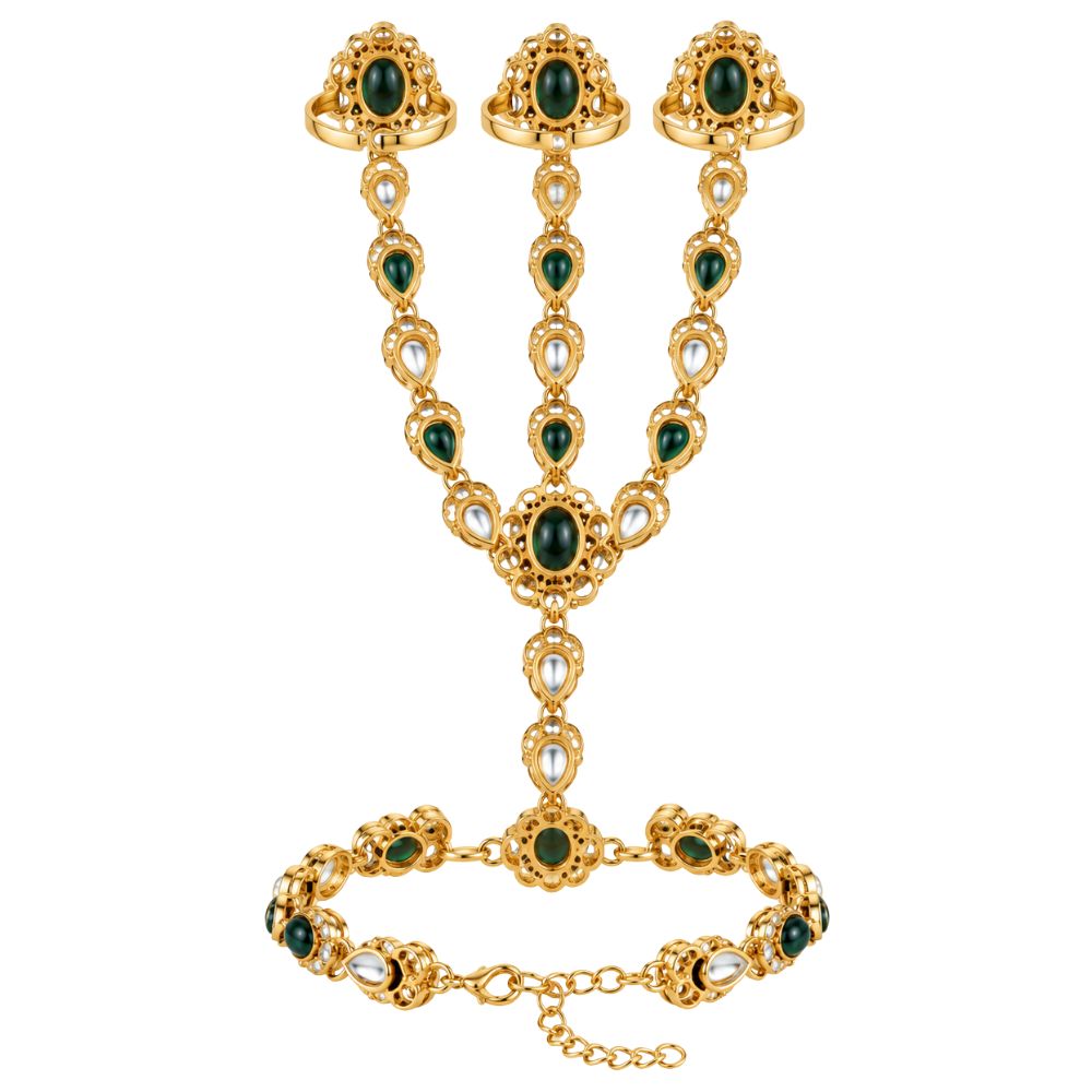 Kinjal- Green Oval Stone Three-Finger Hath Panja