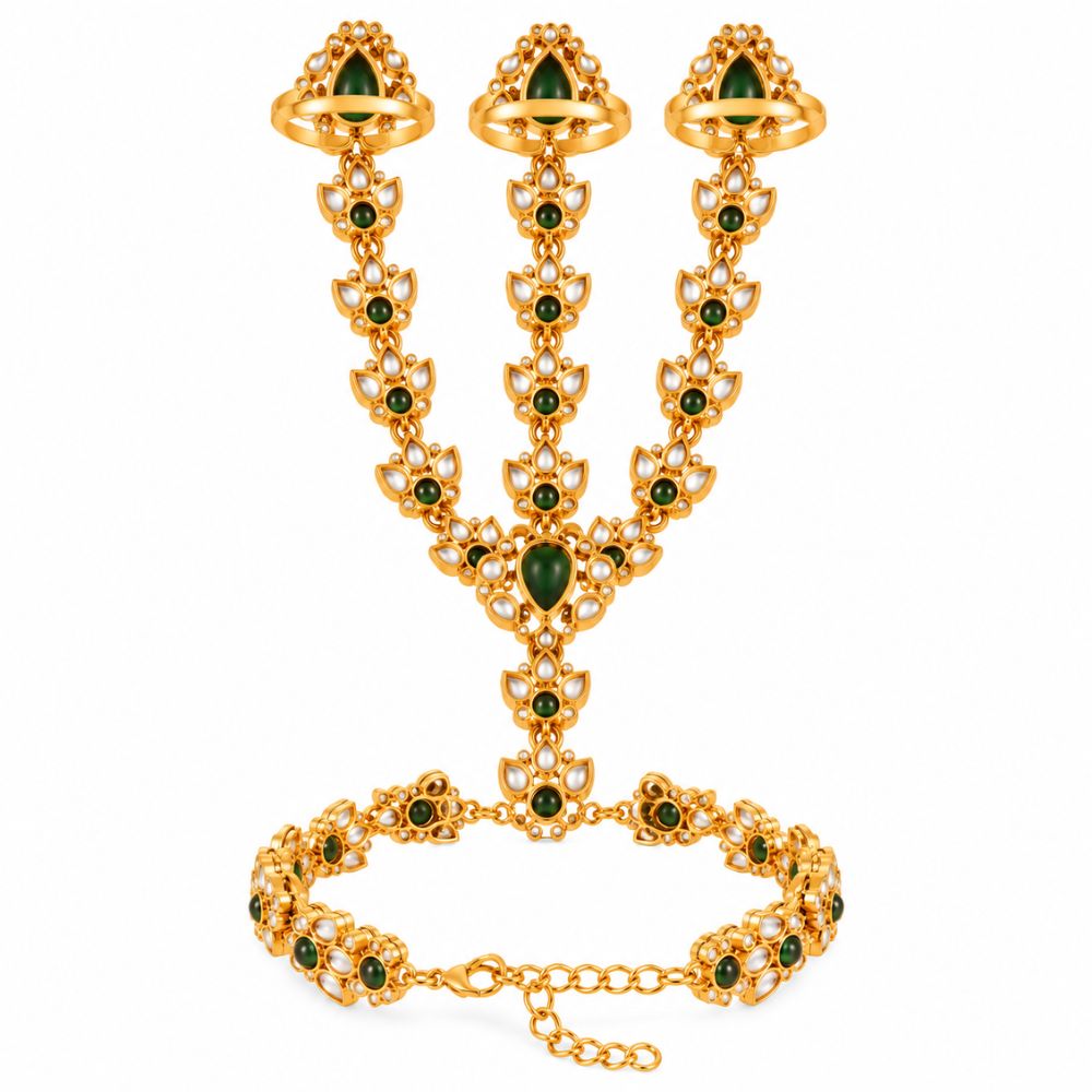 Shrestha-  Green Floral Three-Finger Hath Panja