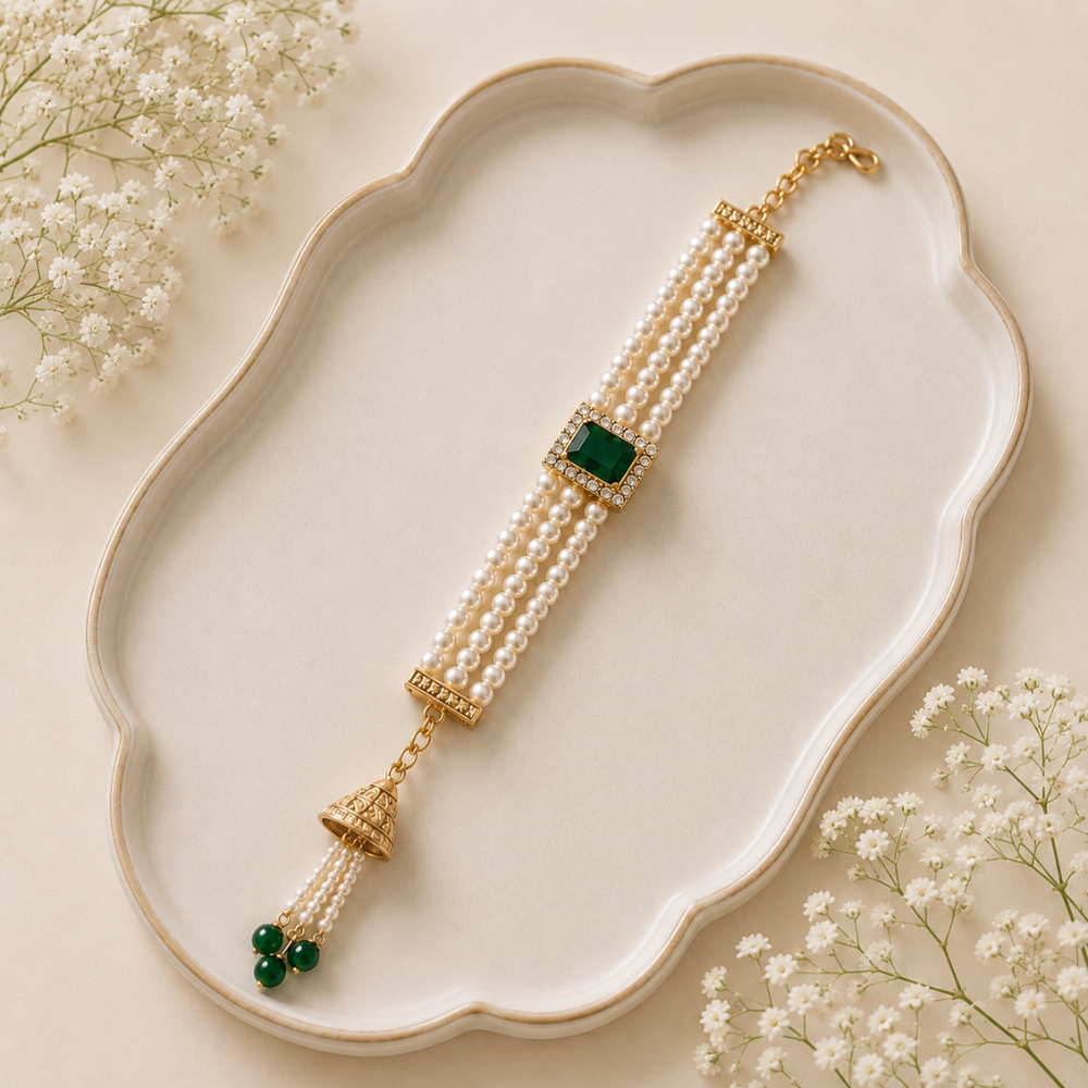 Gold Plated Hanging Pearl Studded Bracelet