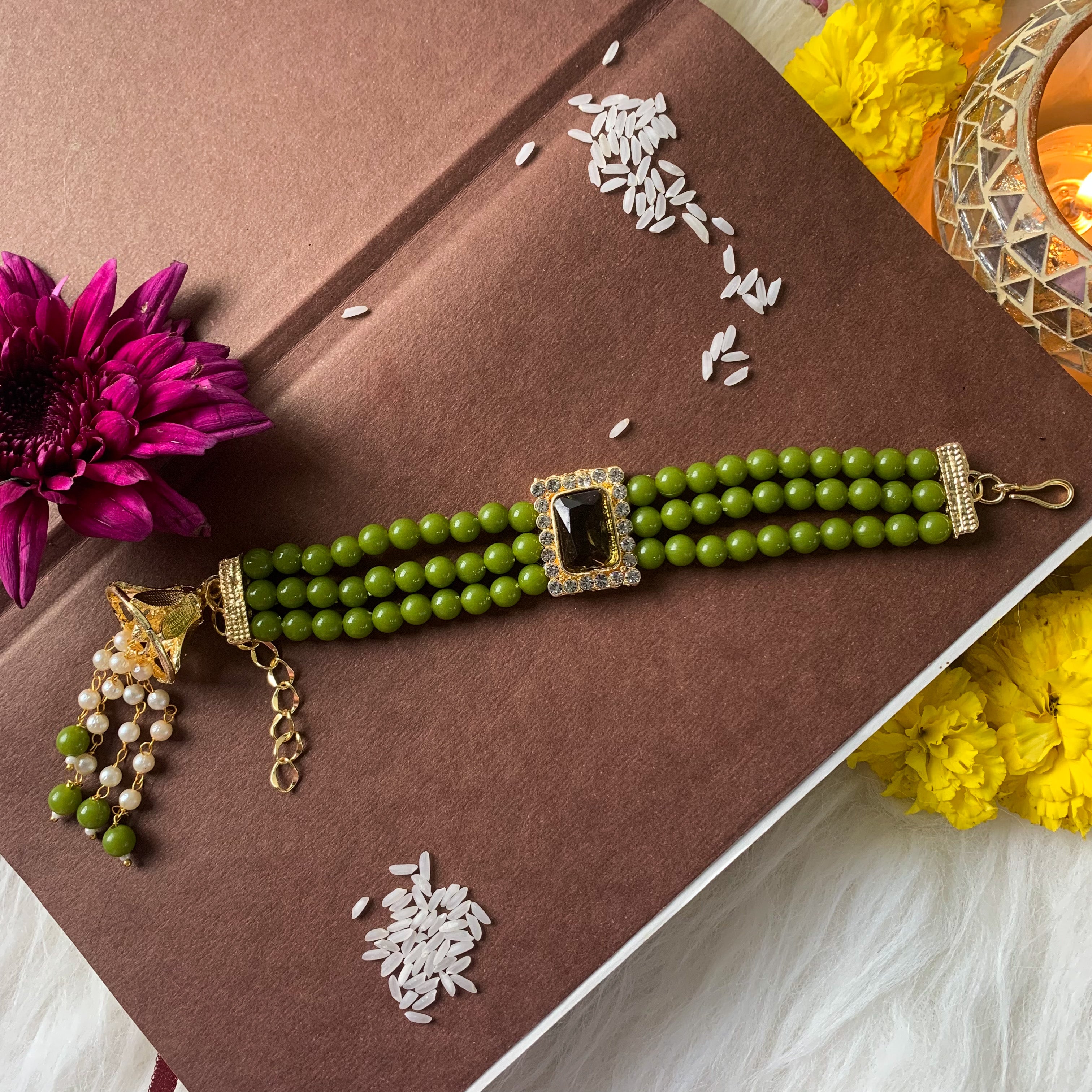Alluring Pearl & Kundan Lumba Rakhi