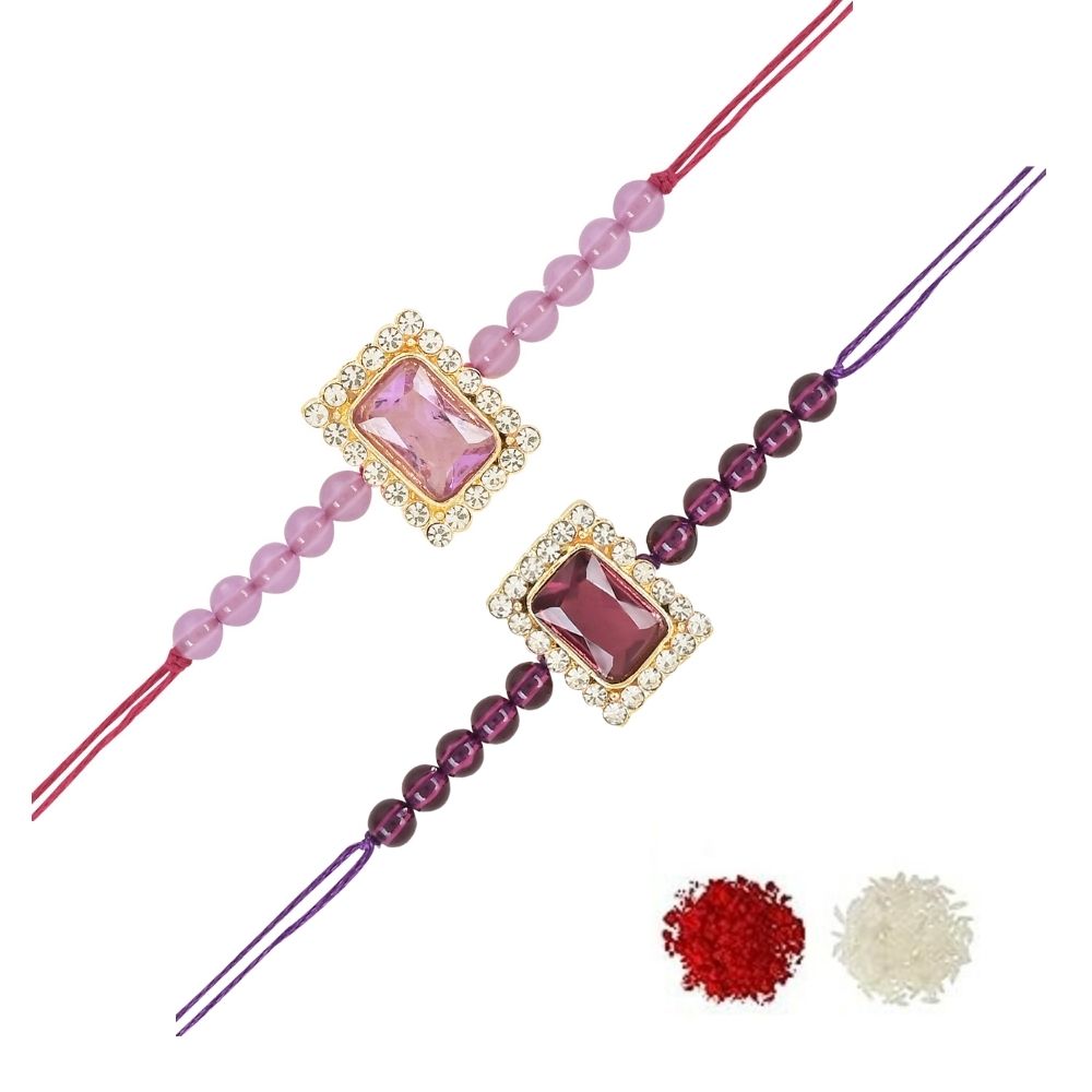 Beautiful Pearl Beads Rakhi with Roli Chawal & Card (Pack of 2)