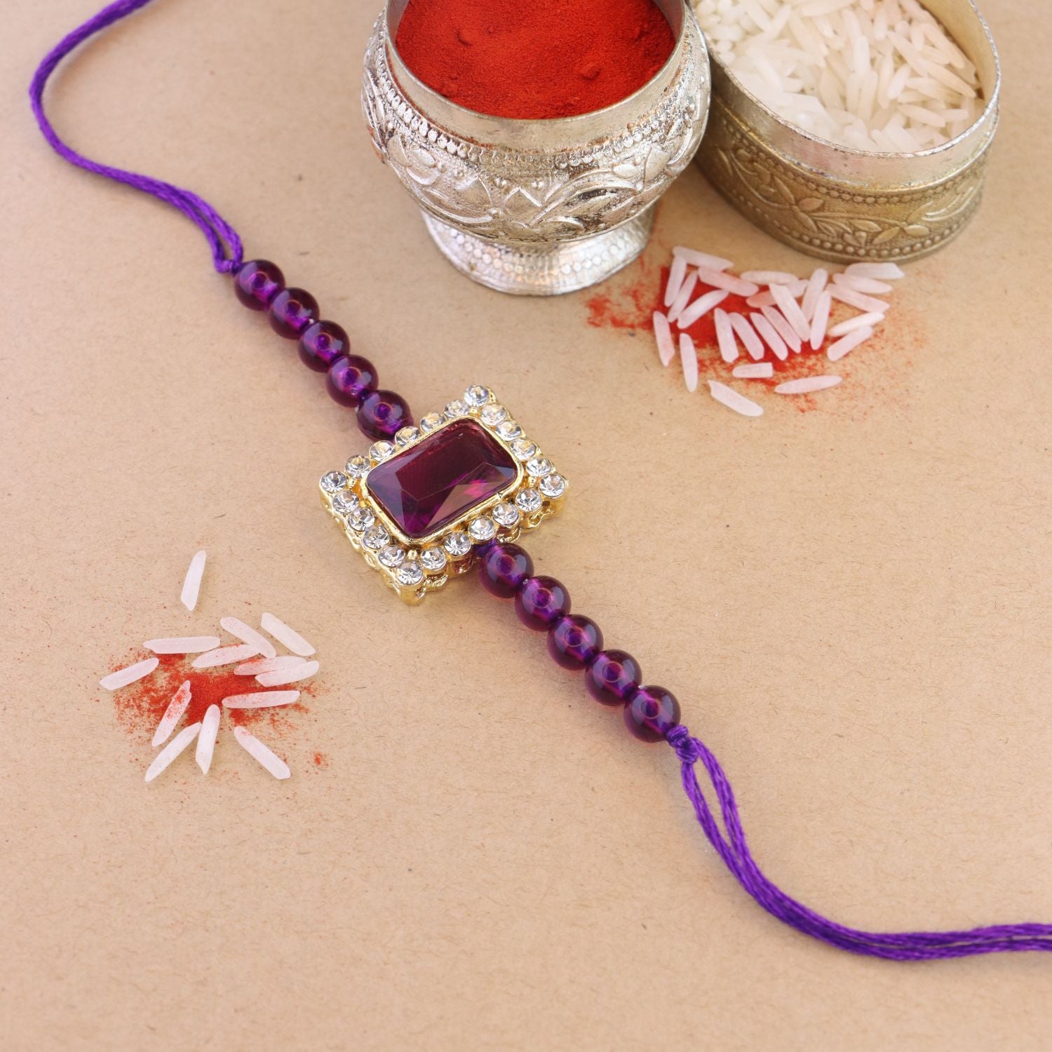 Beautiful Pearl Beads Rakhi with Roli Chawal & Card