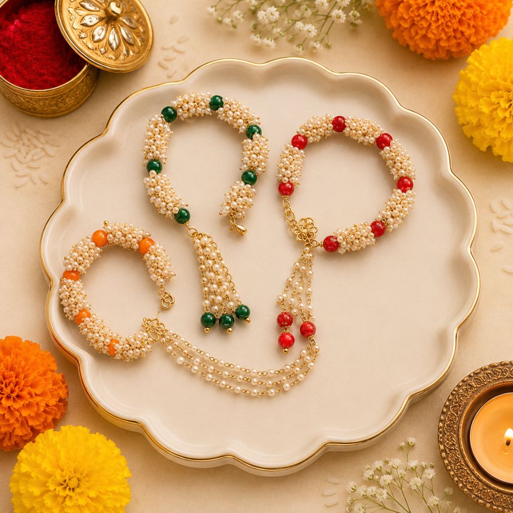 Gold Plated Hanging Pearl Studded Lumba for Bhabhi