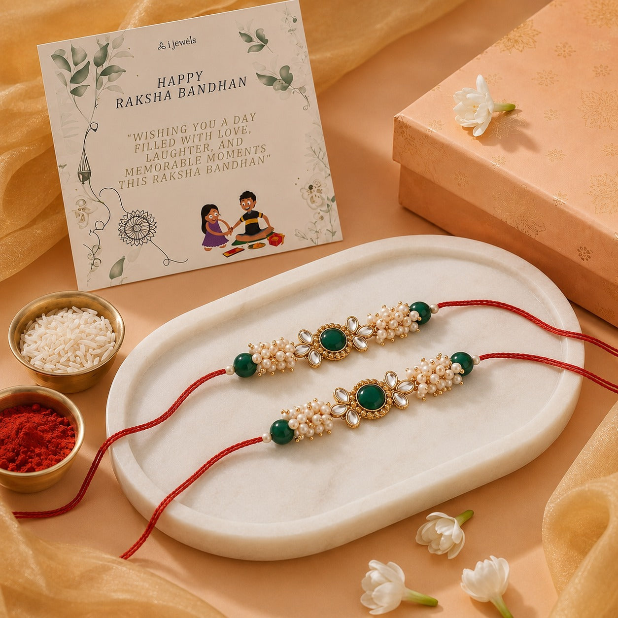 Gold Plated Ethnic Designer Pearl Kundan Combo Rakhi Bracelet for Brother/Men