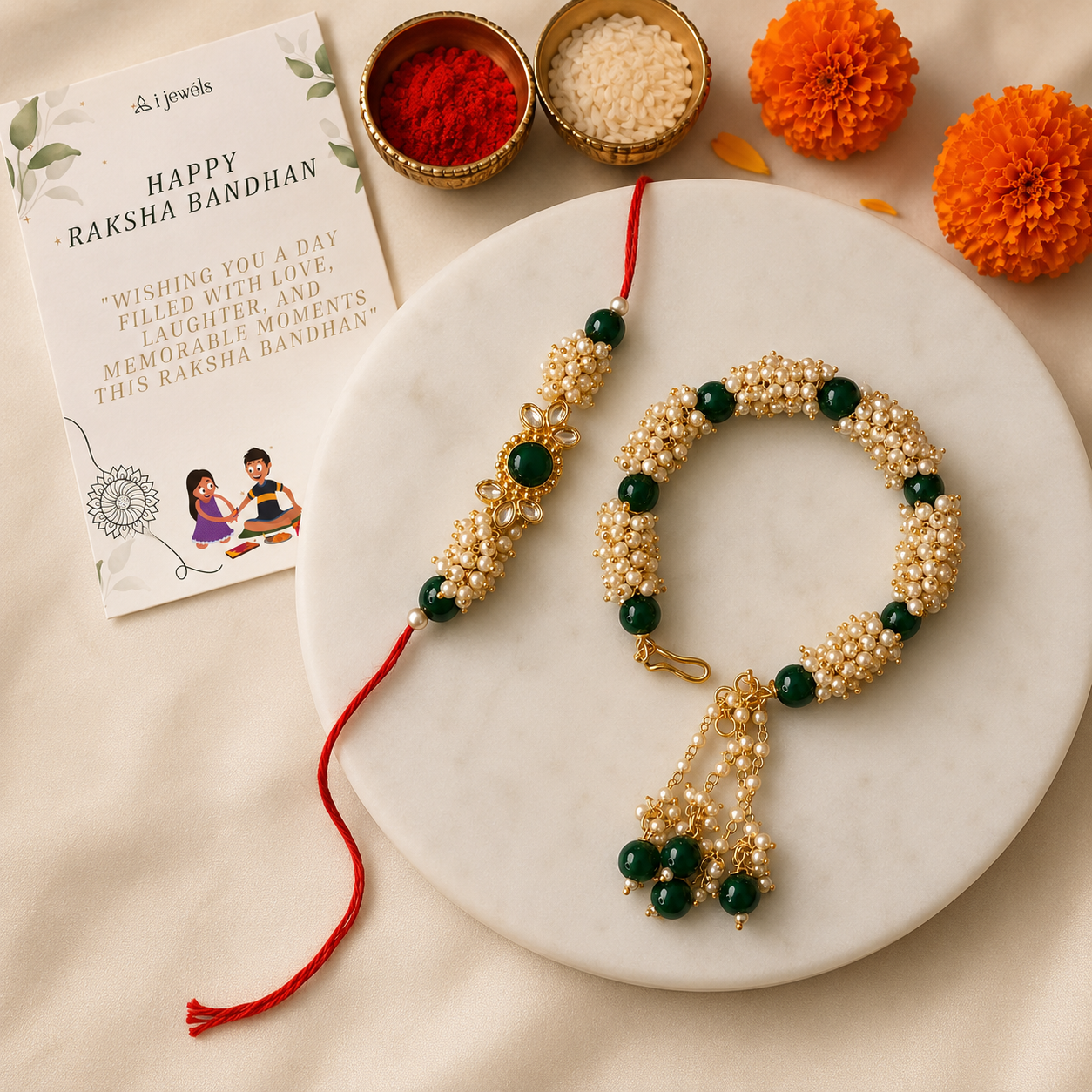 Pearl Bhaiya Bhabhi Lumba Rakhi With Roli Chawal