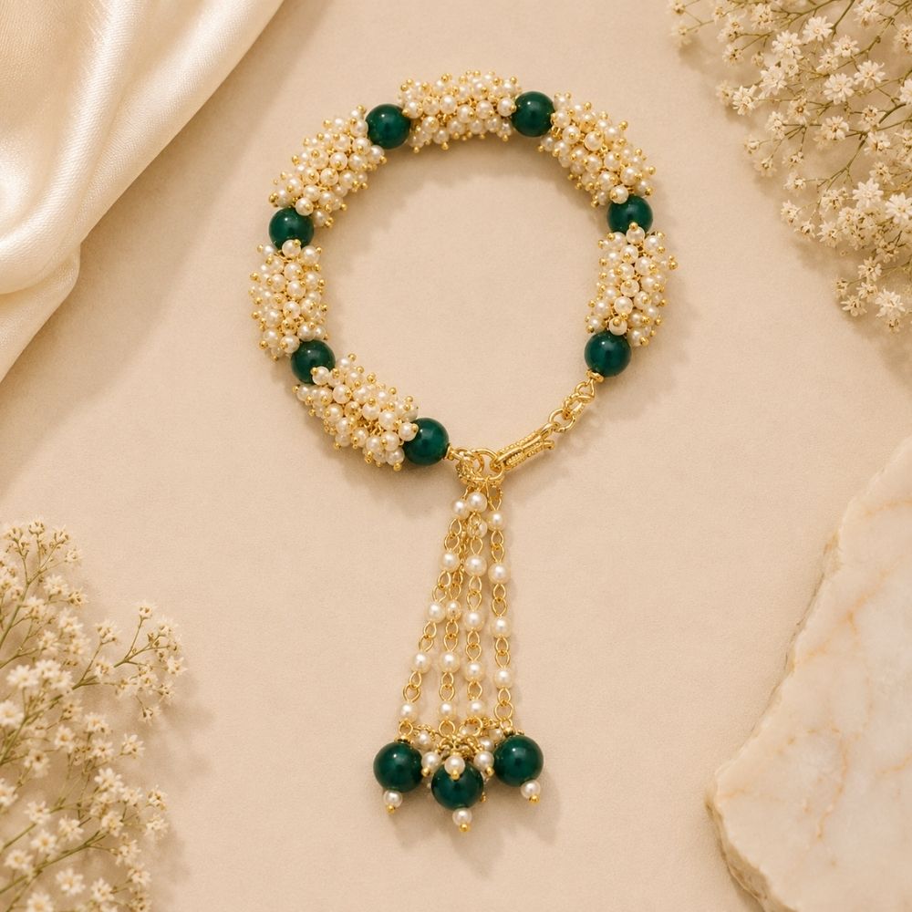 Gold Plated Hanging Pearl Studded Bracelet