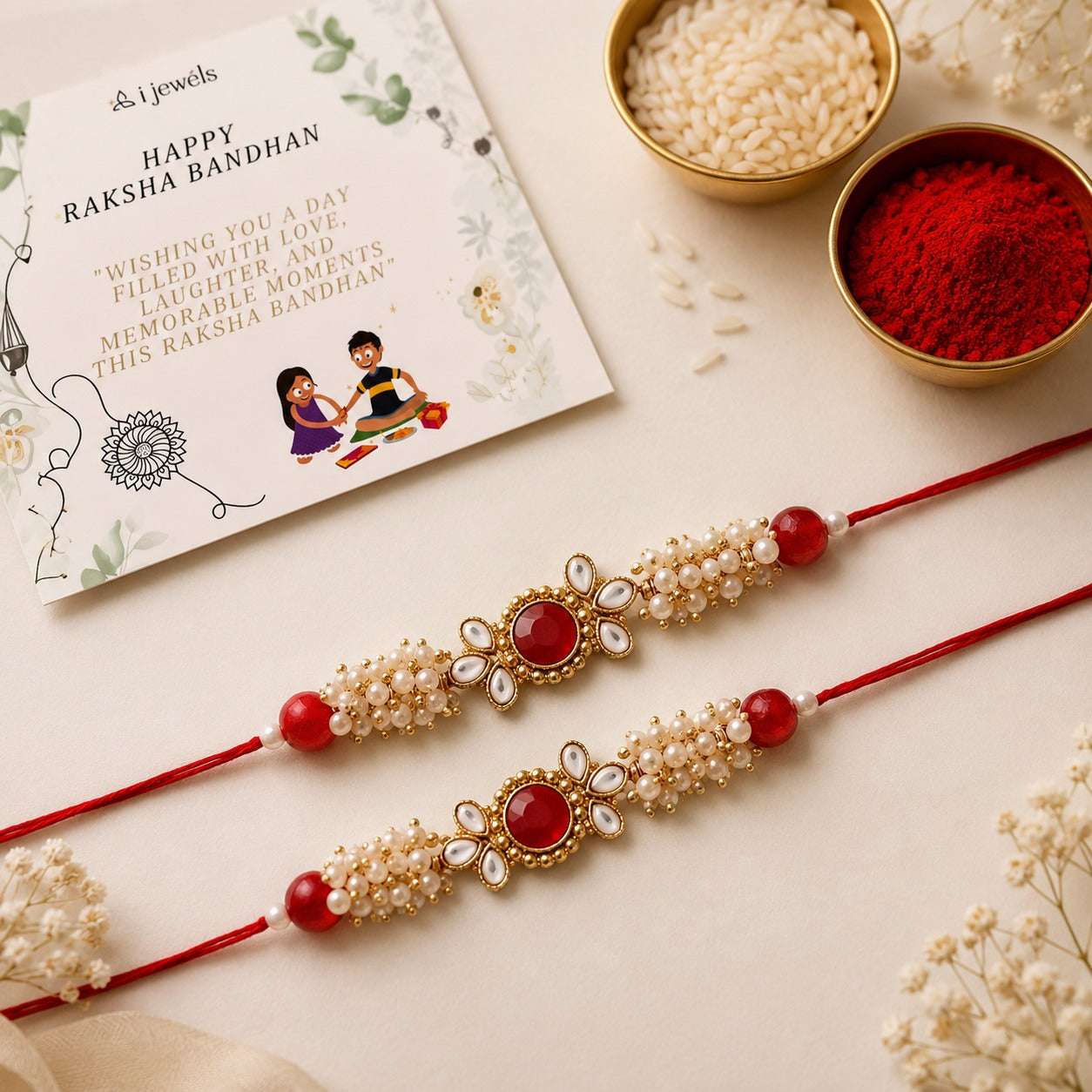 Gold Plated Ethnic Designer Pearl Kundan Rakhi Bracelet for Brother/Men (Pack of 2)