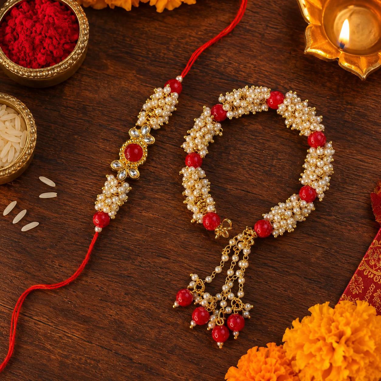 Pearl Bhaiya Bhabhi Lumba Rakhi With Roli Chawal