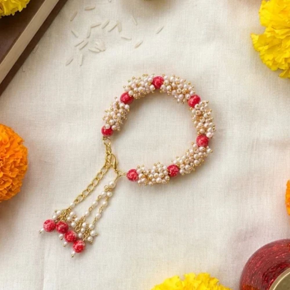 Gold Plated Hanging Pearl Studded Bracelet