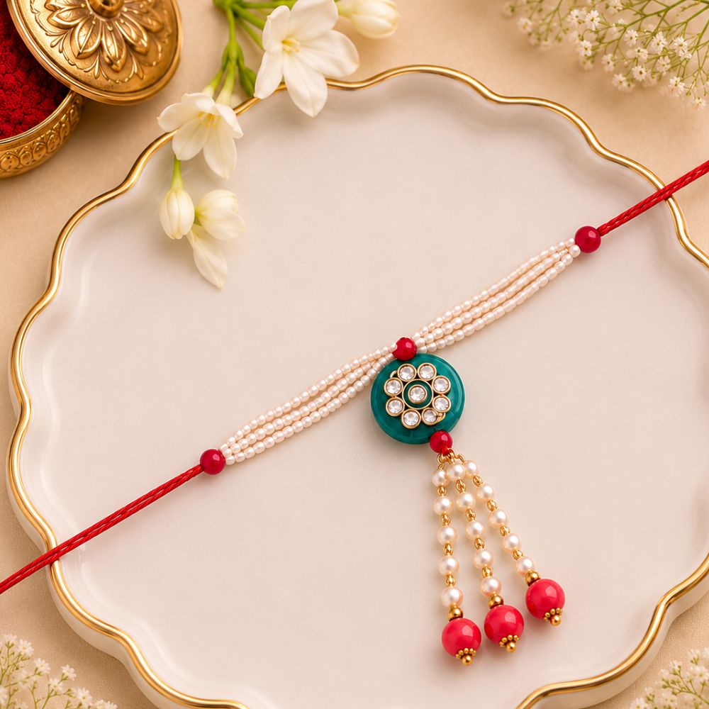 Gold Plated Hanging Pearl Studded Lumba for Bhabhi