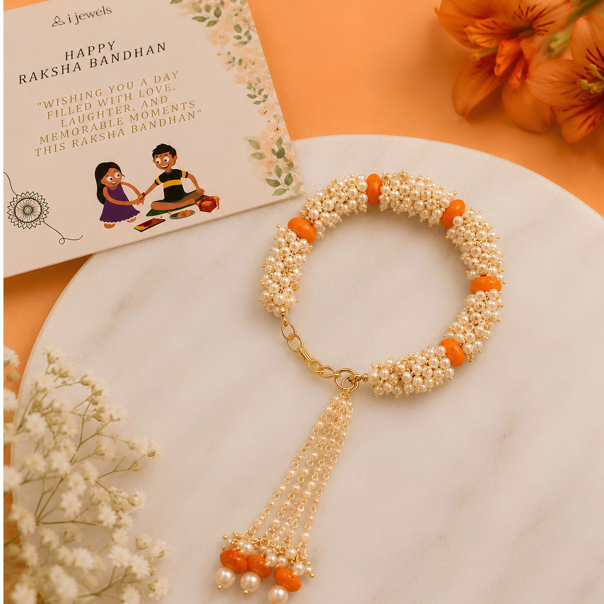 Gold Plated Hanging Pearl Studded Bracelet