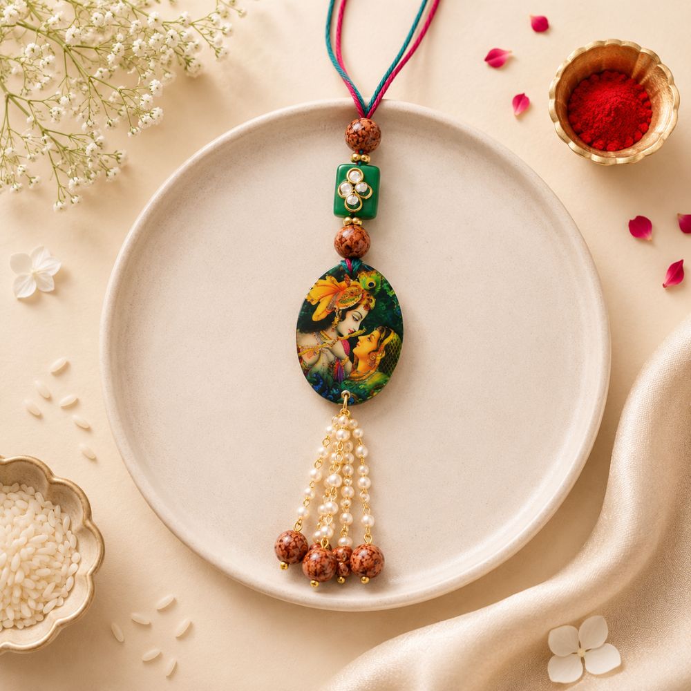 Gold Plated Hanging Krishna Pearl Studded Bracelet