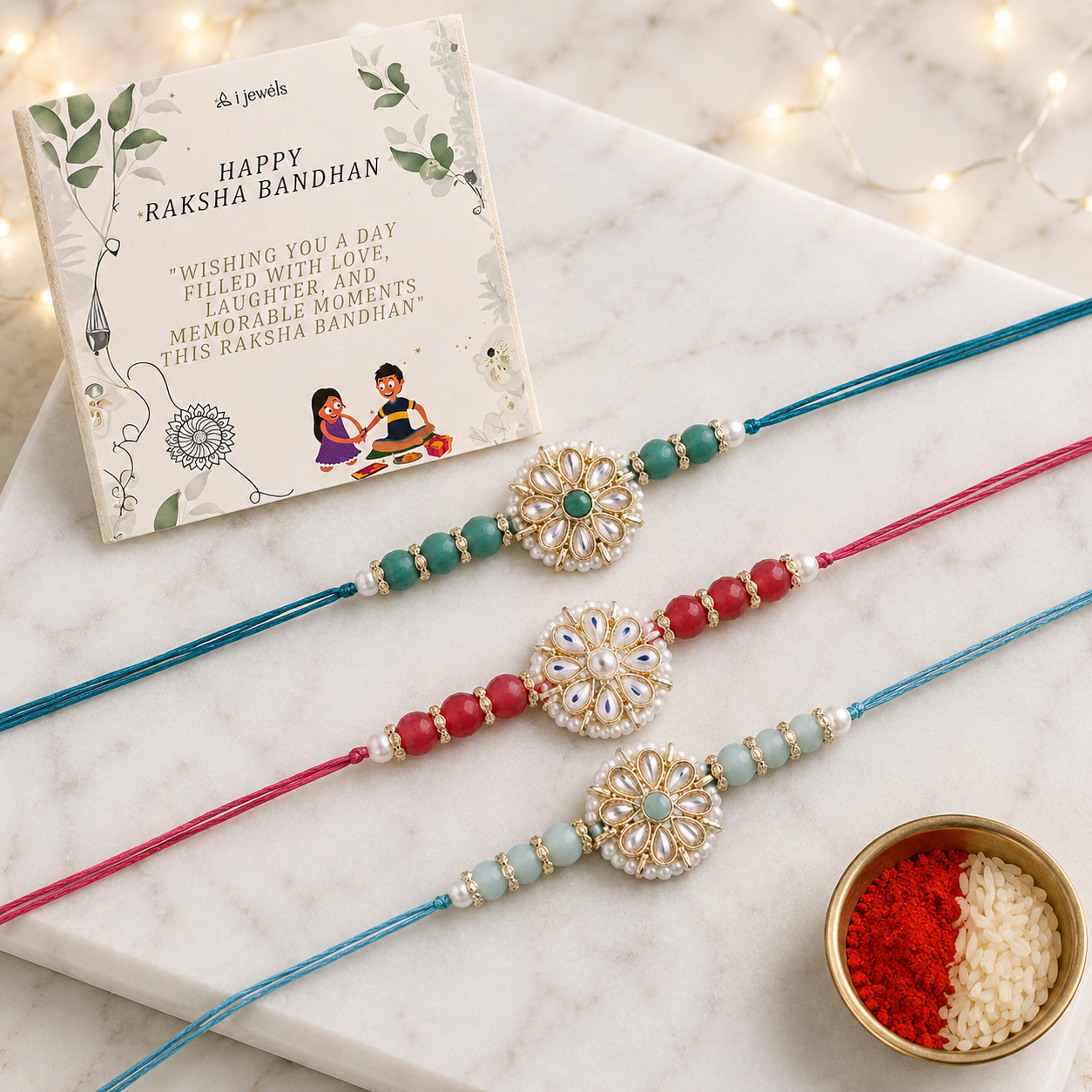 Designer Pearl Beads Studded Rakhi Bracelet for Brother/ Bhaiya
