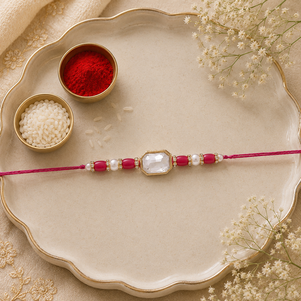 Designer Pearl Beads Studded Rakhi Bracelet for Brother/ Bhaiya