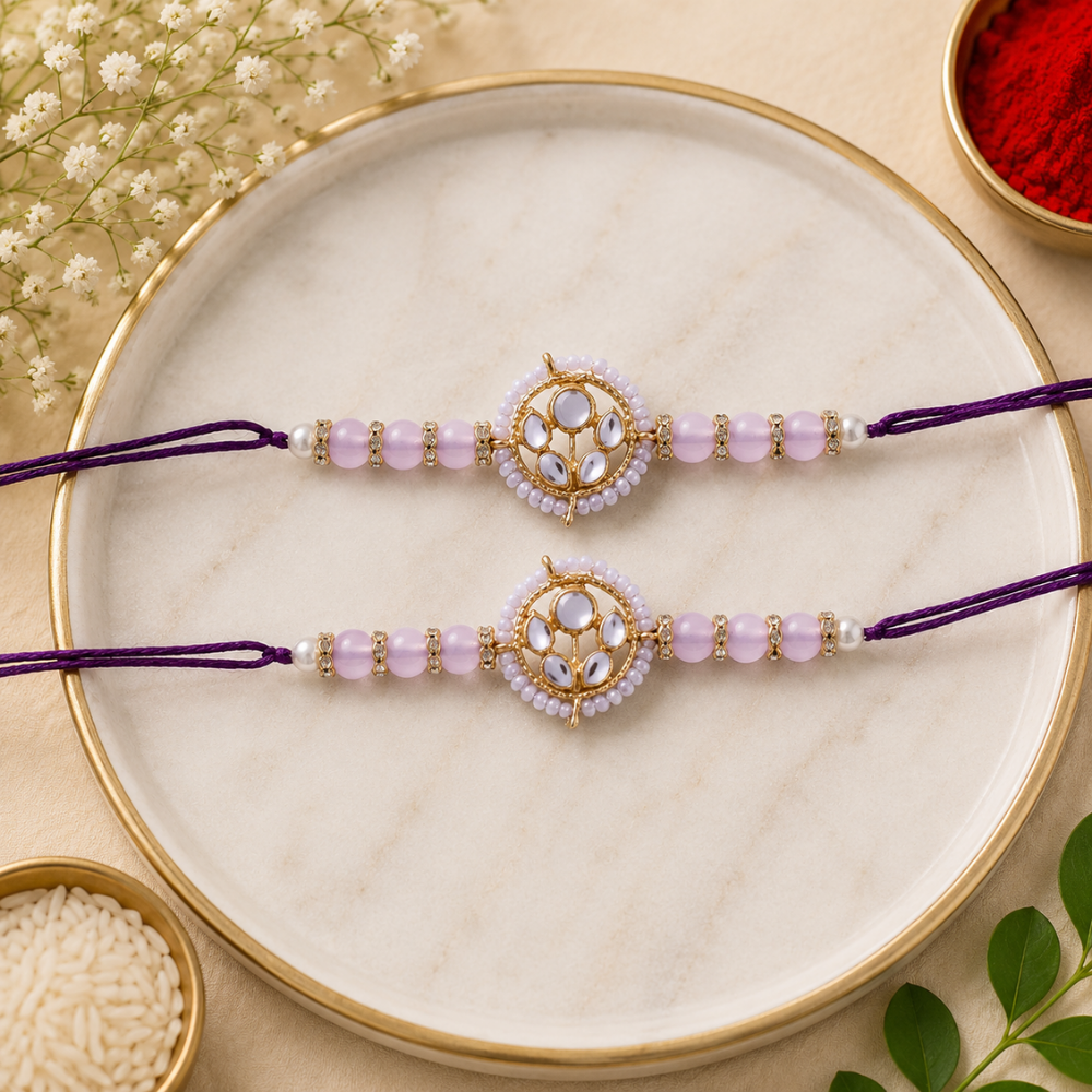 Designer Pearl Beads Studded Rakhi Bracelet for Brother/ Bhaiya