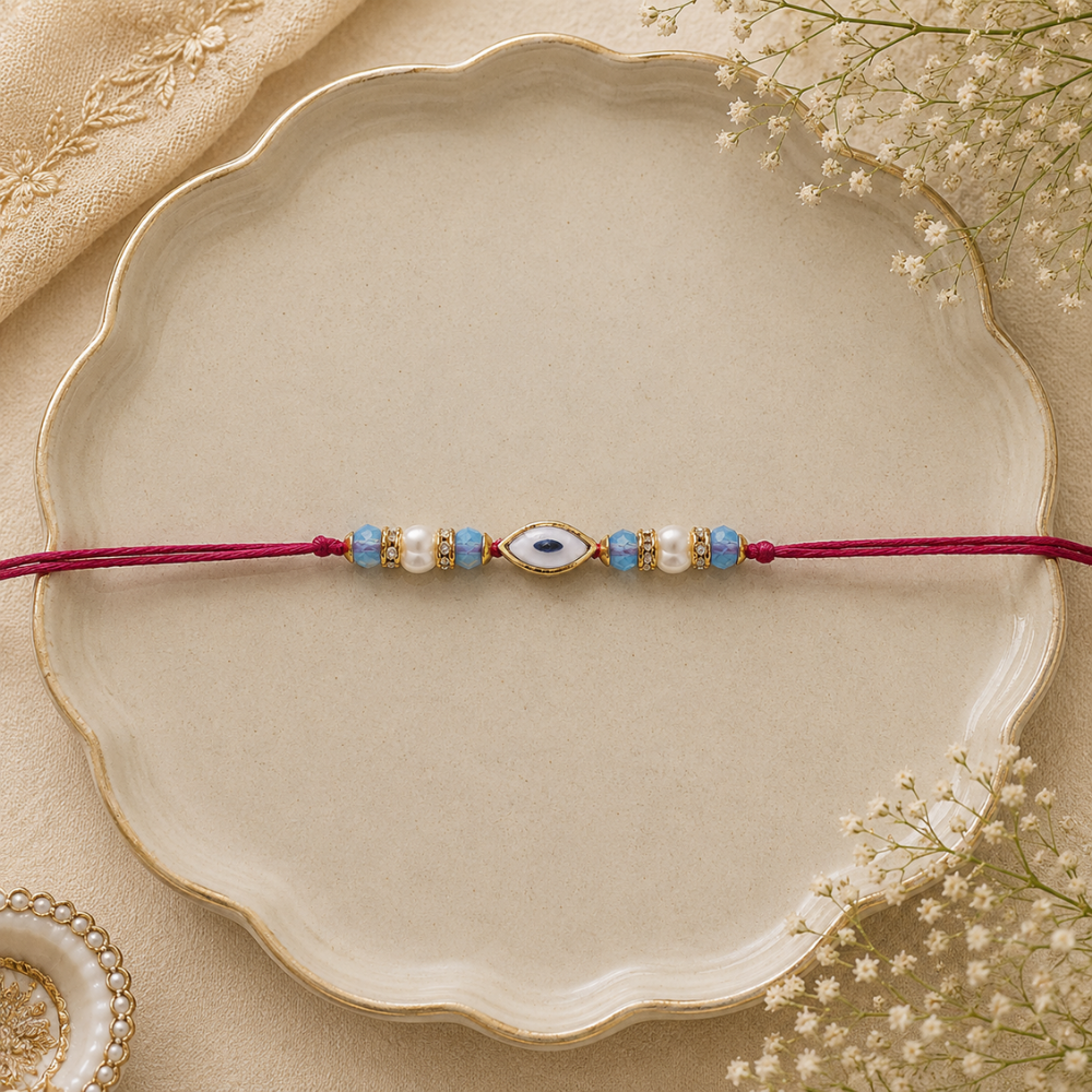 Designer Pearl Beads Studded Rakhi Bracelet for Brother/ Bhaiya