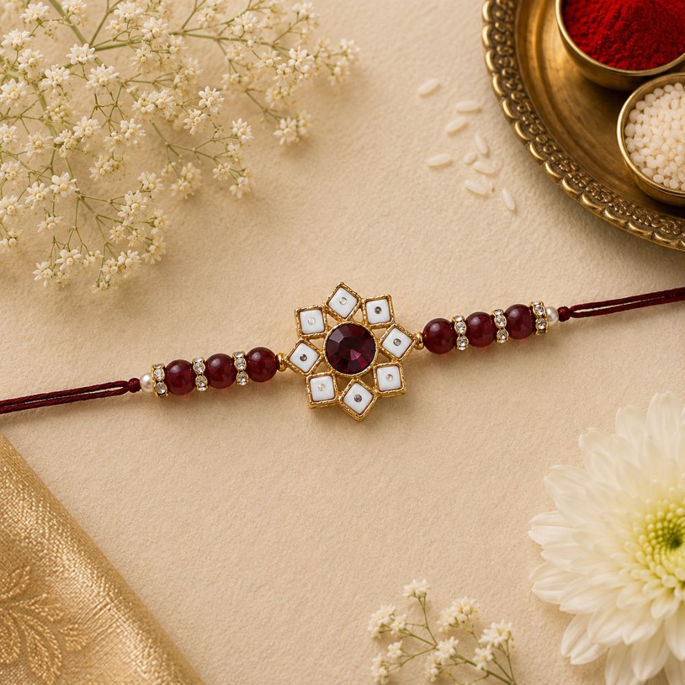 Designer Pearl Beads Studded Rakhi Bracelet for Brother/ Bhaiya