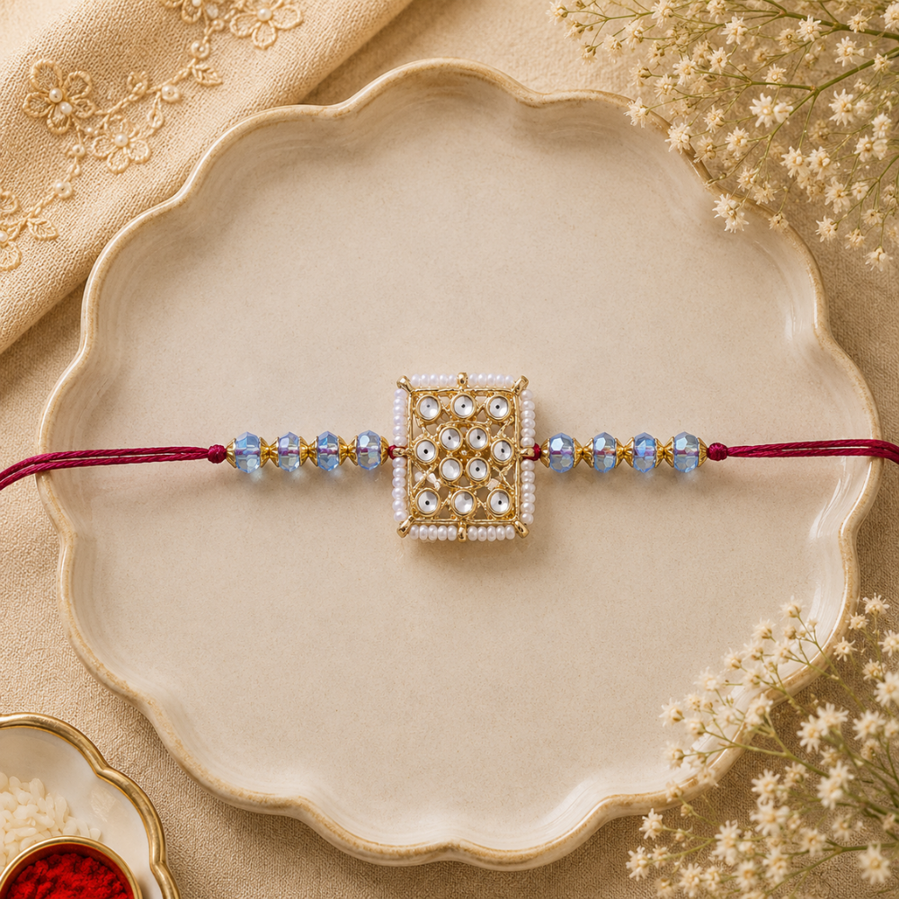 Designer Pearl Beads Studded Rakhi Bracelet for Brother/ Bhaiya