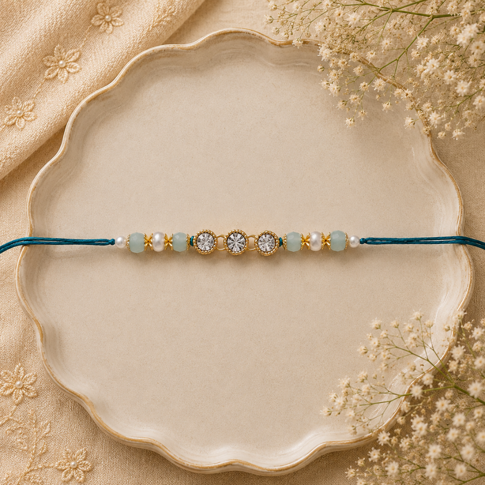 Designer Pearl Beads Studded Rakhi Bracelet for Brother/ Bhaiya
