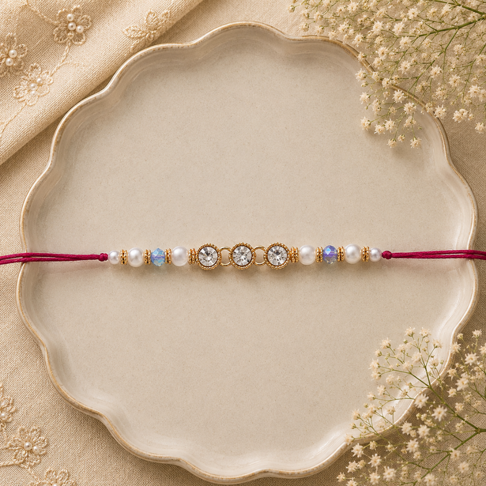 Designer Pearl Beads Studded Rakhi Bracelet for Brother/ Bhaiya