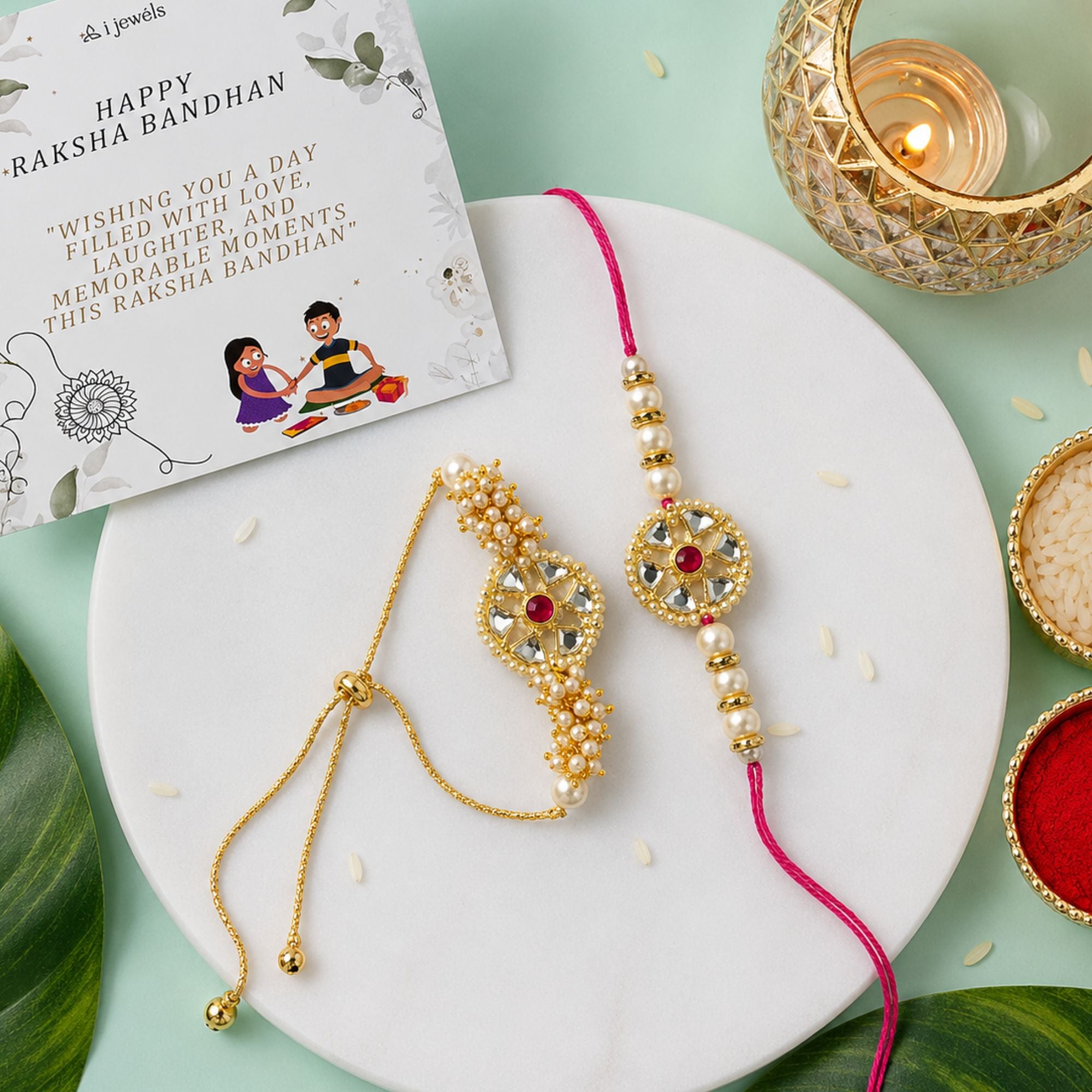 Pearl Bhaiya Bhabhi Lumba Rakhi With Roli Chawal