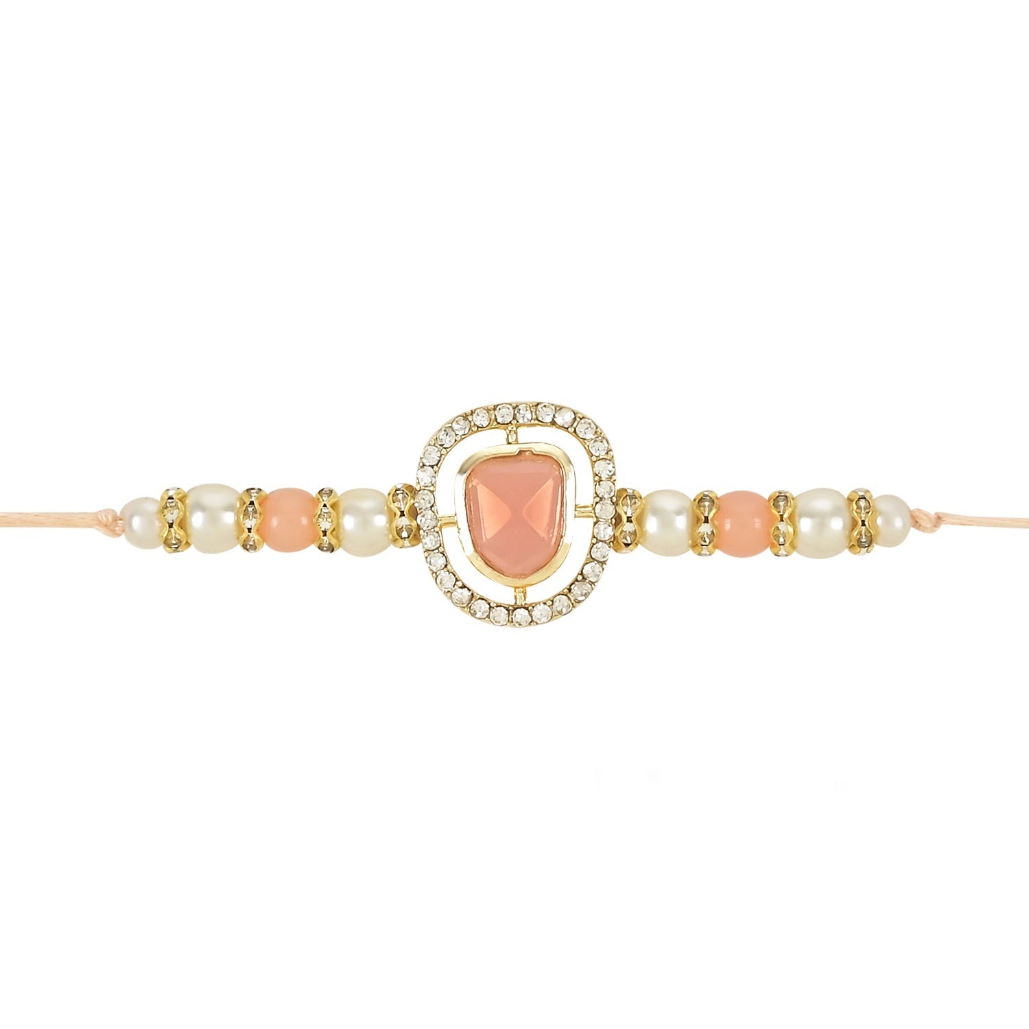 Dazzling Pearl Kundan Stone Rakhi with Roli Chawal & Card (Pack of 2)