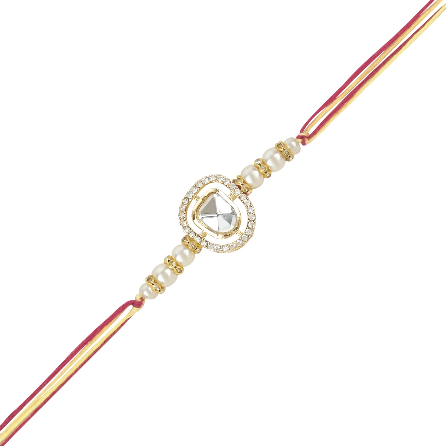 Dazzling Pearl Kundan Stone Rakhi with Roli Chawal & Card (Pack of 3)