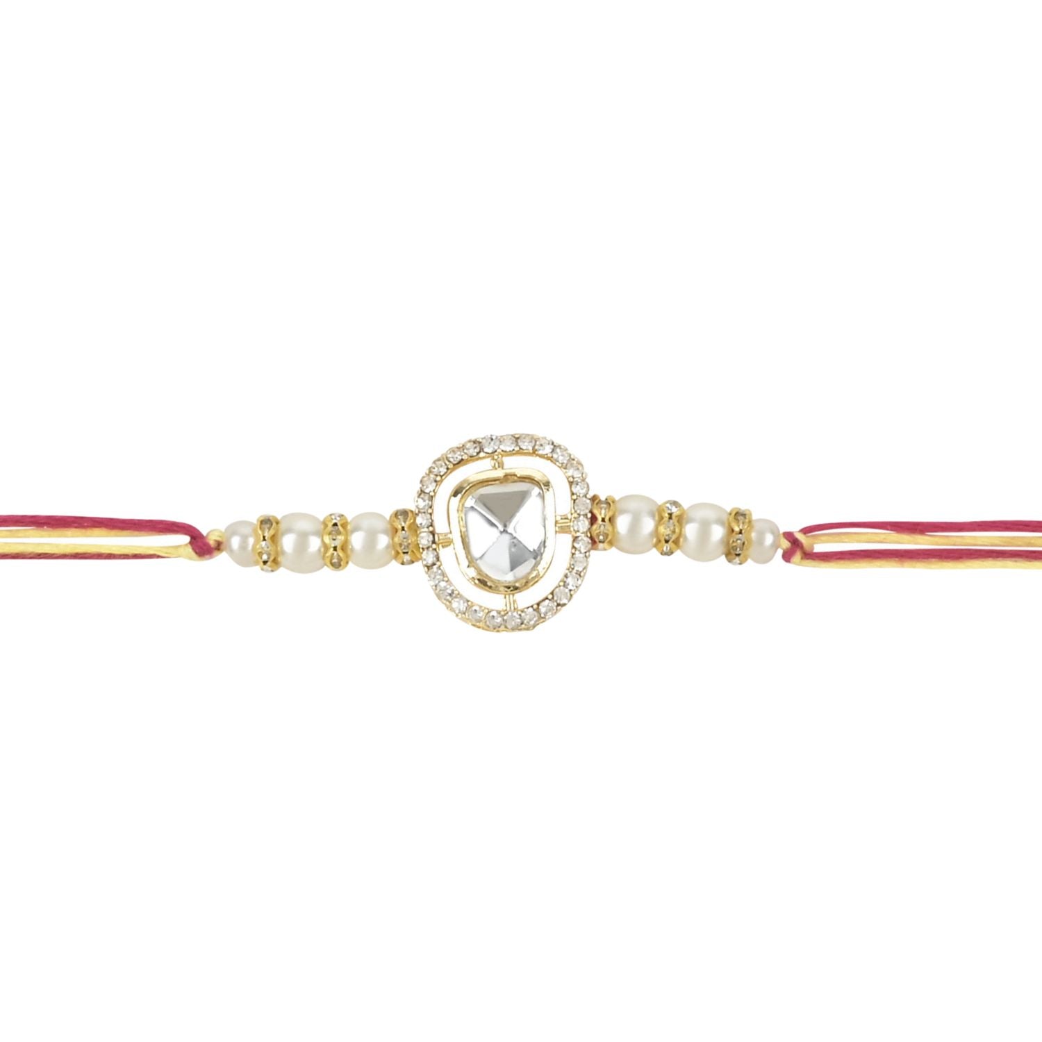 Dazzling Pearl Kundan Stone Rakhi with Roli Chawal & Card (Pack of 3)