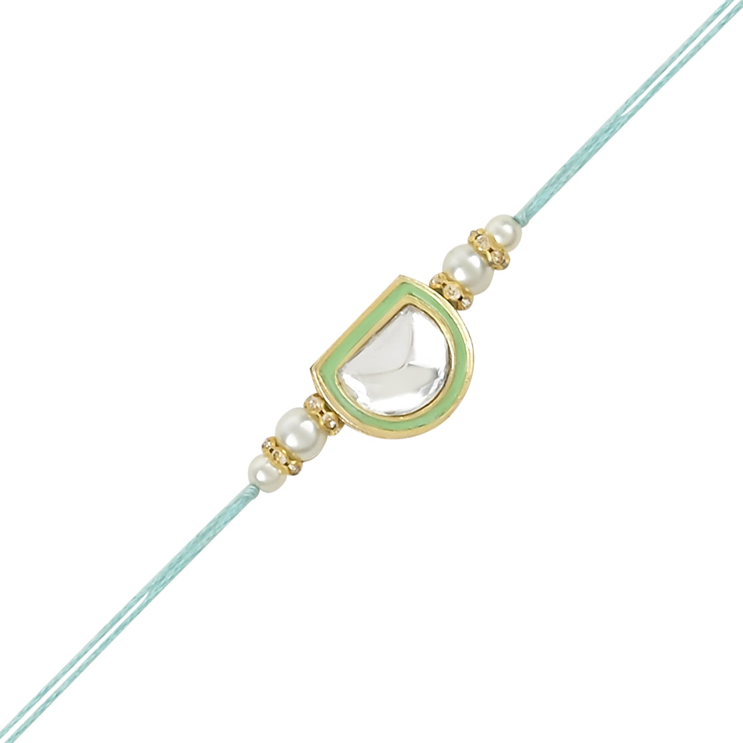 Dazzling Pearl Kundan Stone Rakhi with Roli Chawal & Card (Pack of 3)