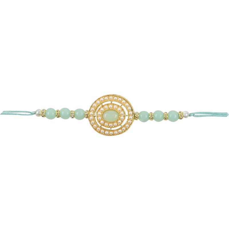 Beautiful Pearl Beads Rakhi with Roli Chawal & Card