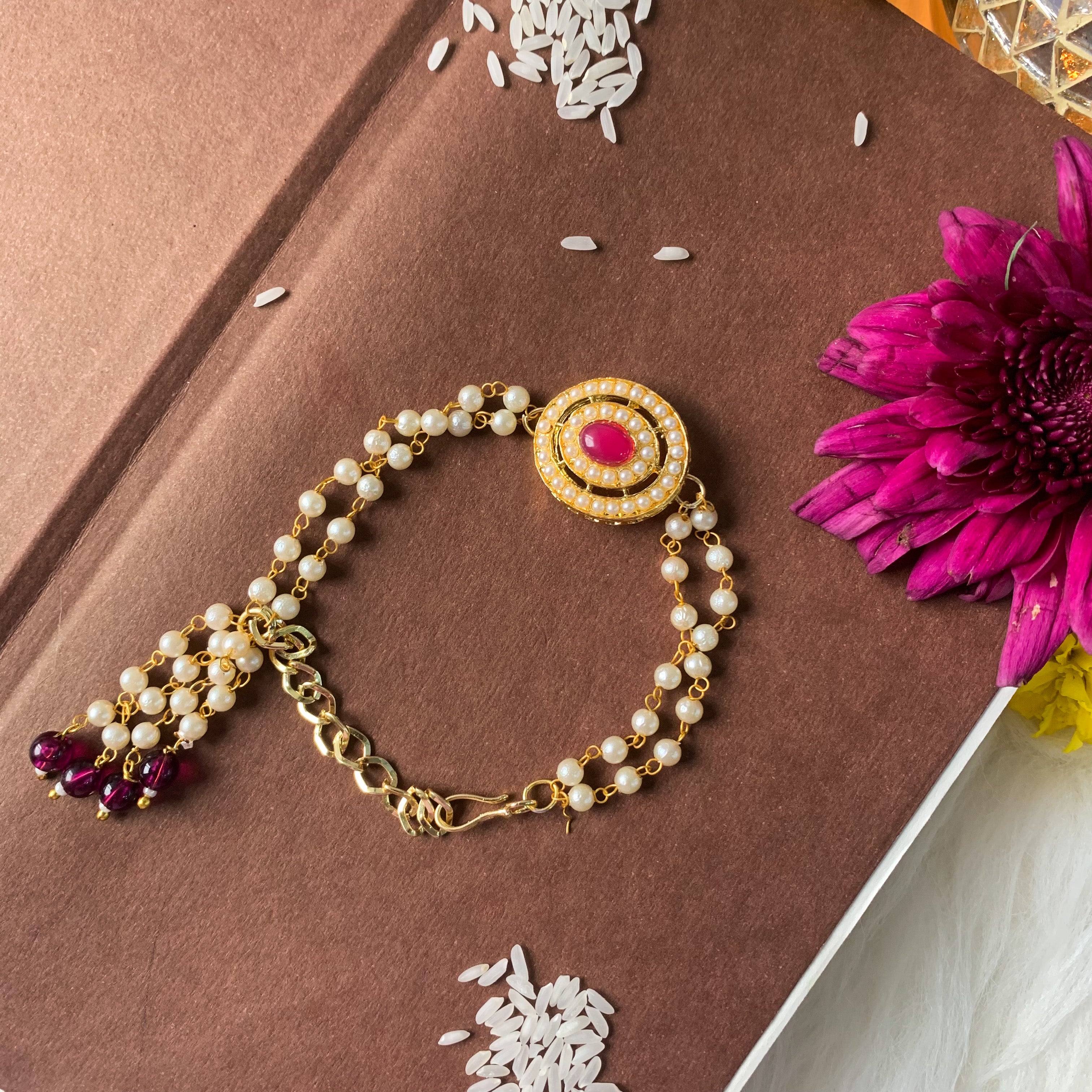 Alluring Pearl & Kundan Lumba Rakhi
