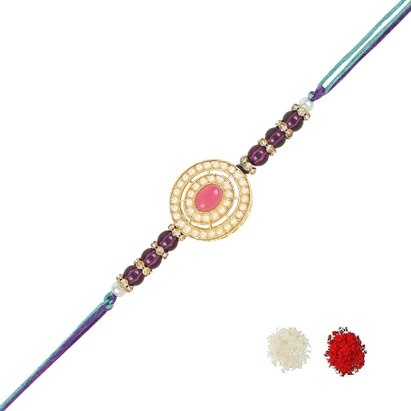 Beautiful Pearl Beads Rakhi with Roli Chawal & Card