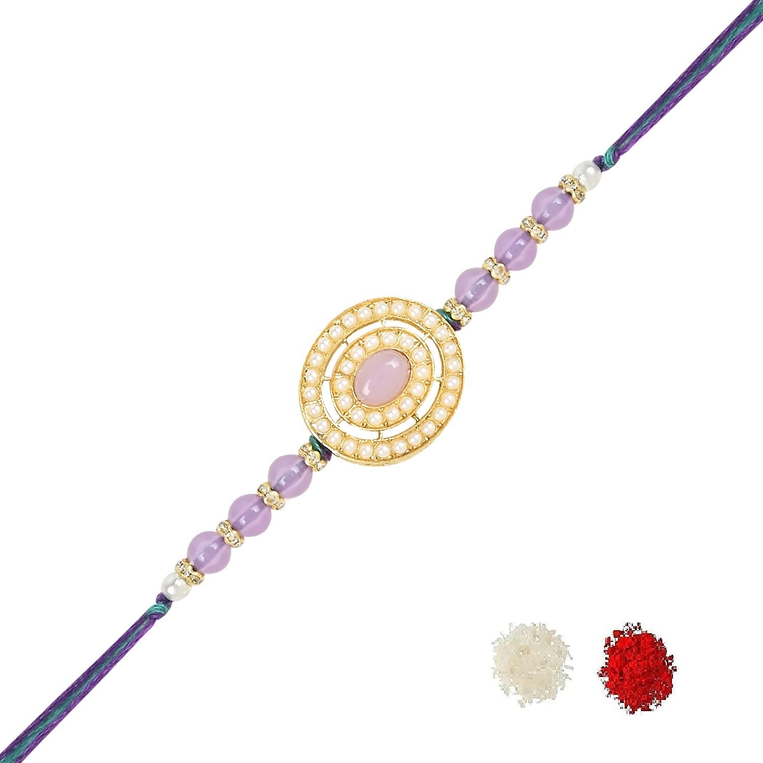 Beautiful Pearl Beads Rakhi with Roli Chawal & Card