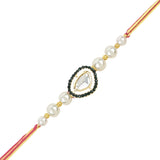 Elegant Bhaiya Bhabhi Lumba Pearl Rakhi With Roli Chawal &Card