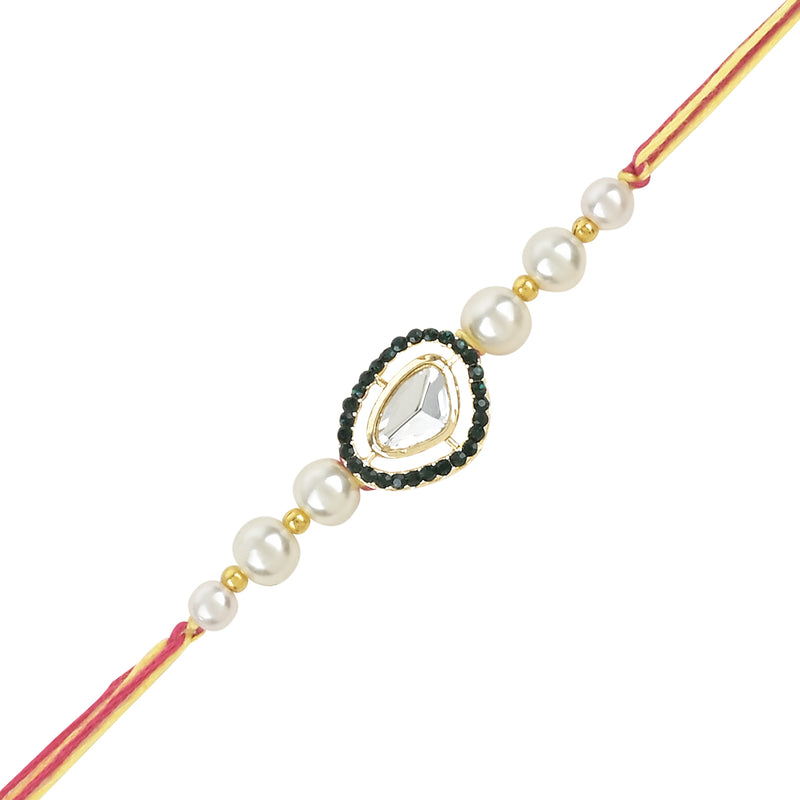 Elegant Bhaiya Bhabhi Lumba Pearl Rakhi With Roli Chawal &Card