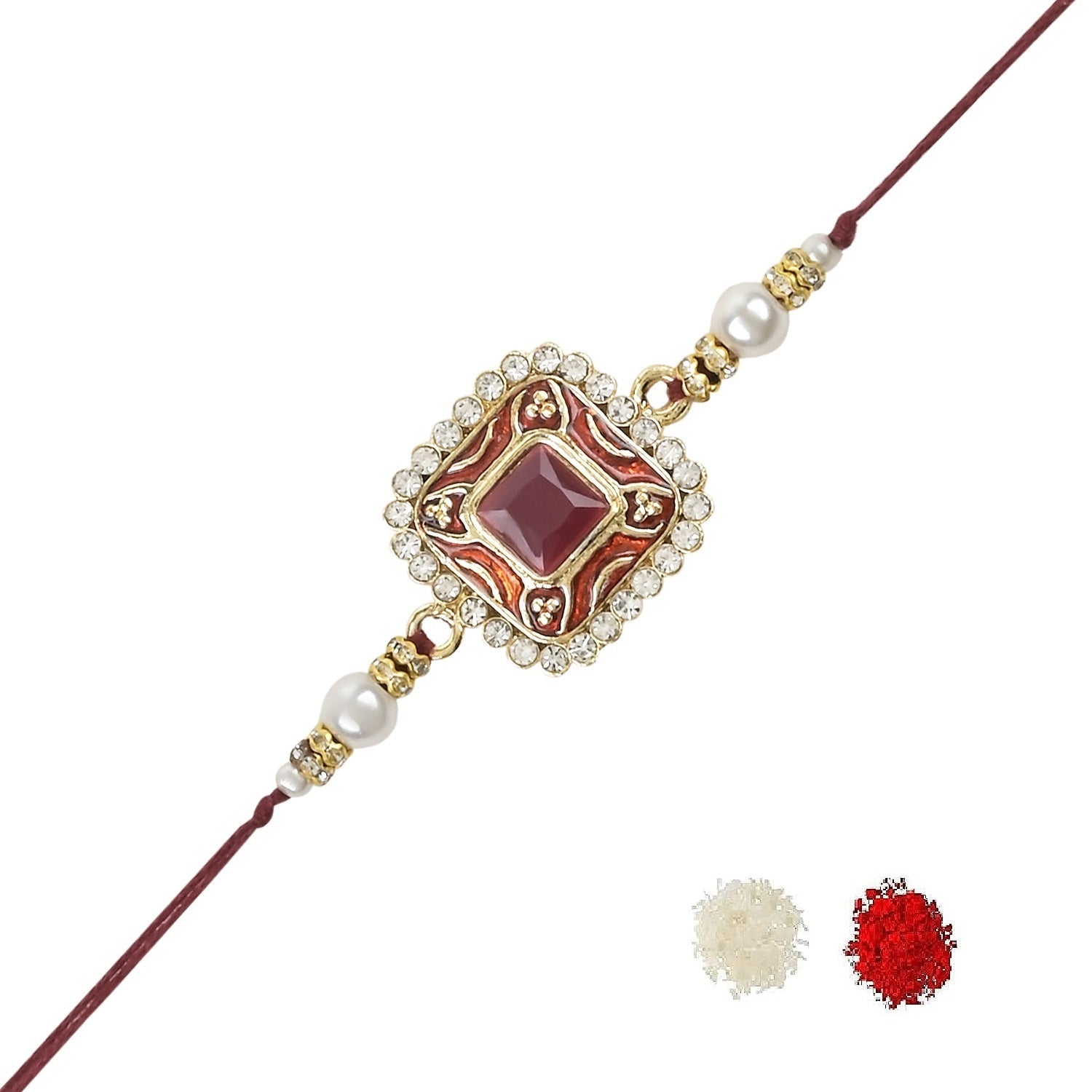 Colourful Beads And Meenakari Rakhi with Roli Chawal & Card