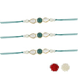 Dazzling Pearl Kundan Stone Rakhi with Roli Chawal & Card (Pack of 3)