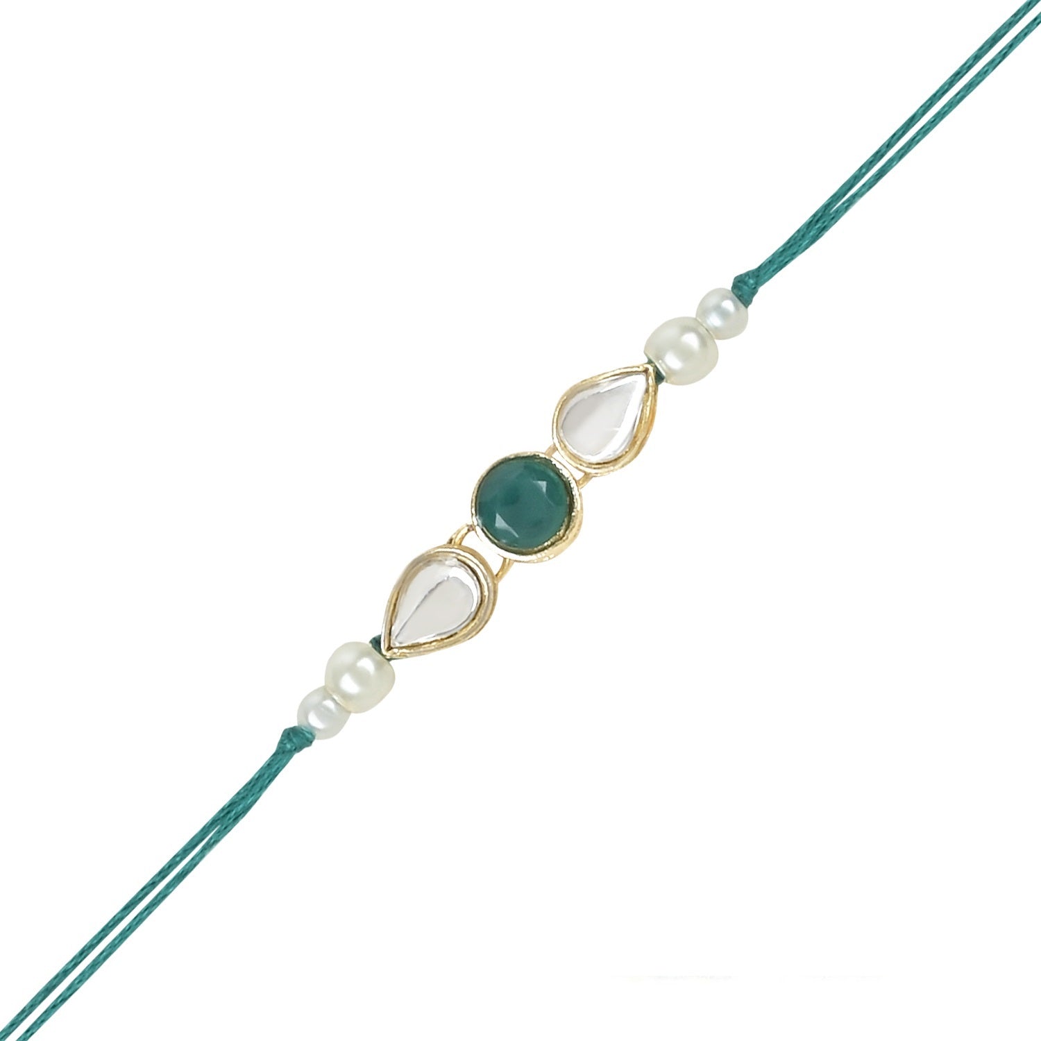 Dazzling Pearl Kundan Stone Rakhi with Roli Chawal & Card