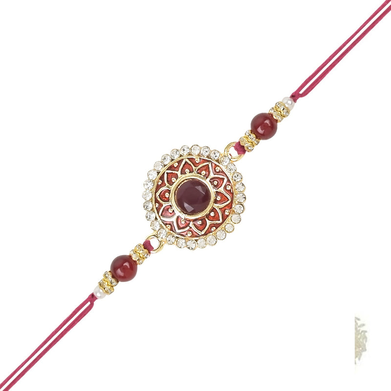 Colourful Beads And Meenakari Rakhi with Roli Chawal & Card