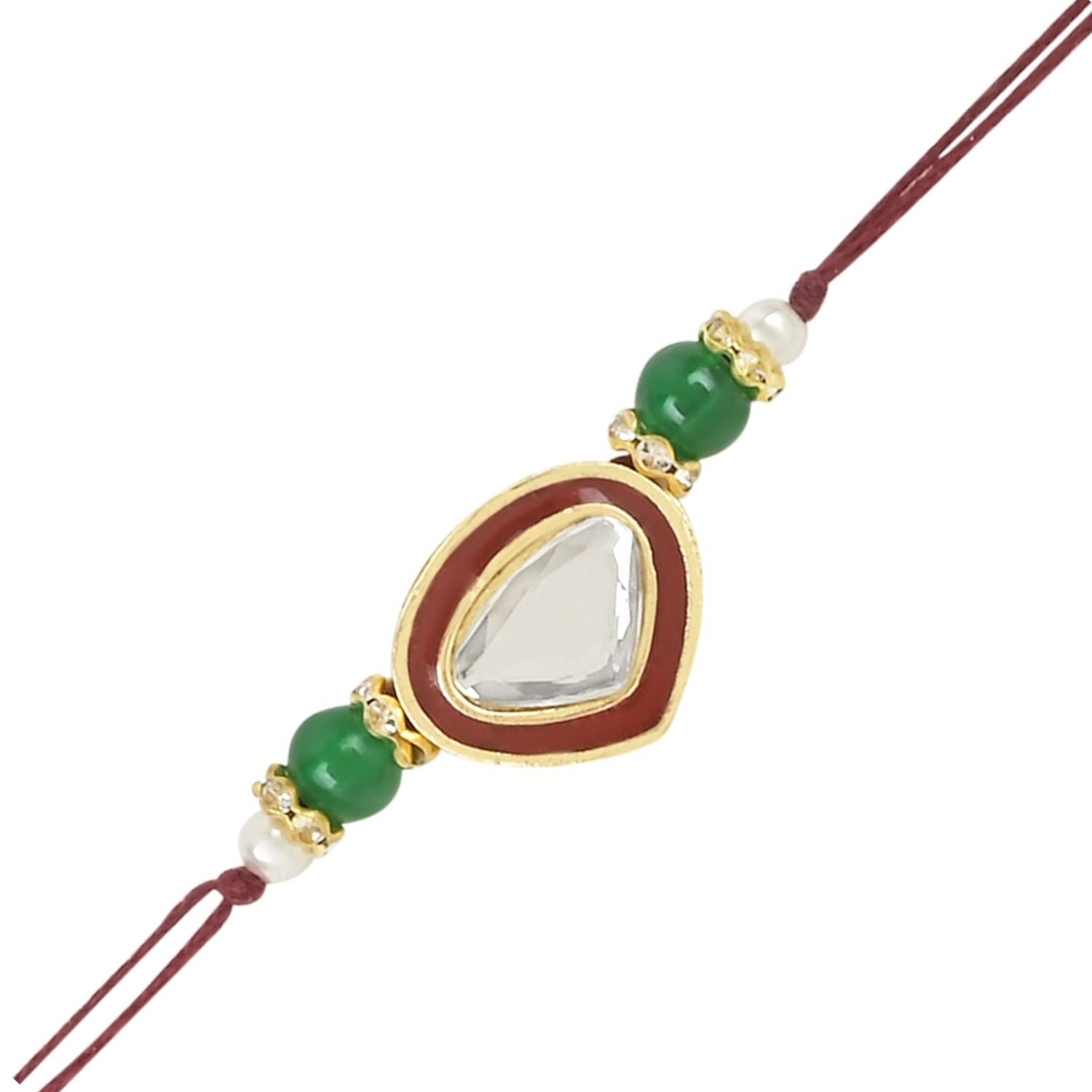 Dazzling Pearl Kundan Stone Rakhi with Roli Chawal & Card (Pack of 3)