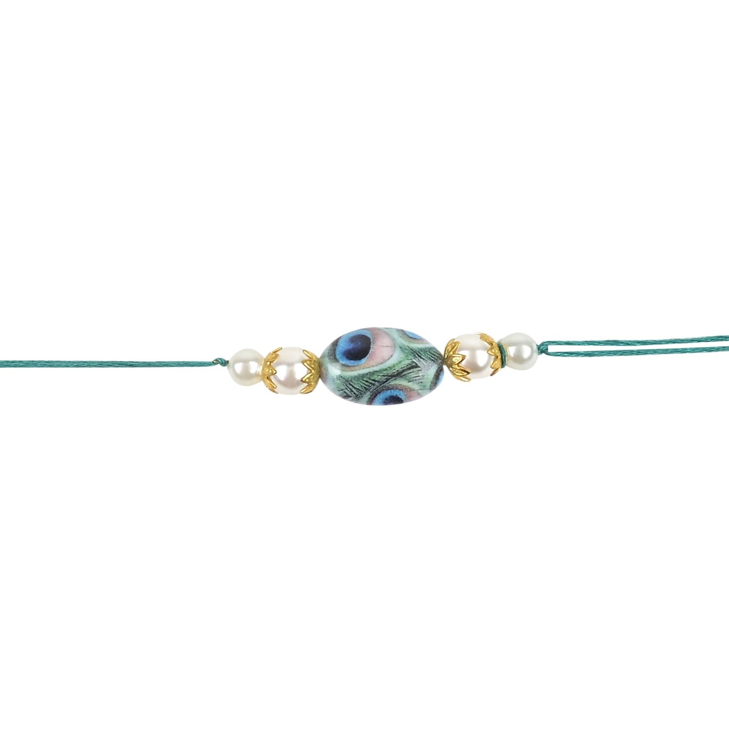 Beautiful Peacock Feather Rakhi with Roli Chawal & Card (Pack of 3)