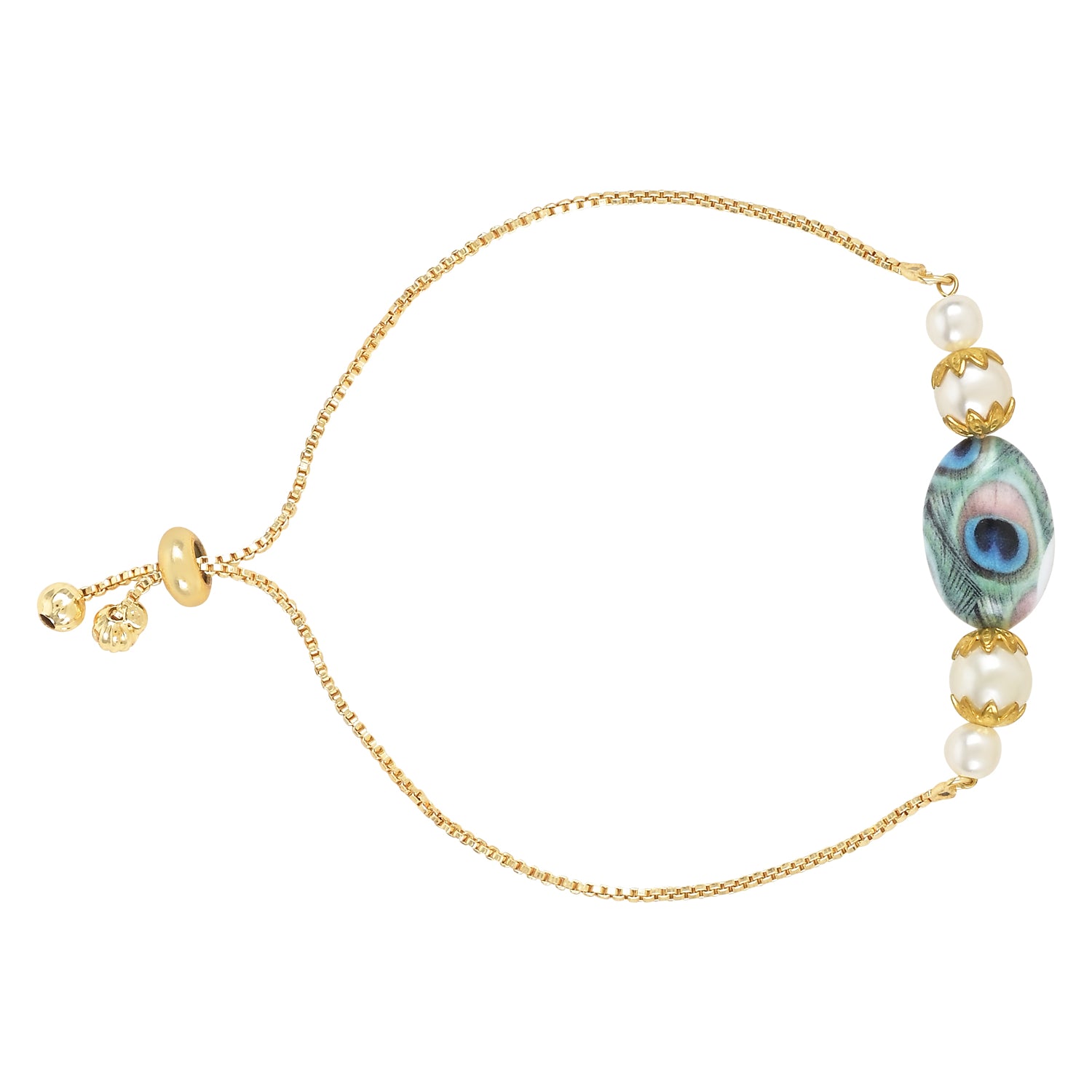 "Special Golden Tone Peacock Feather Bracelet Style Bhabhi Rakhi "
