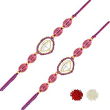 Beautiful Kundan & Pearl Rakhi with Roli Chawal & Card (Pack of 2)