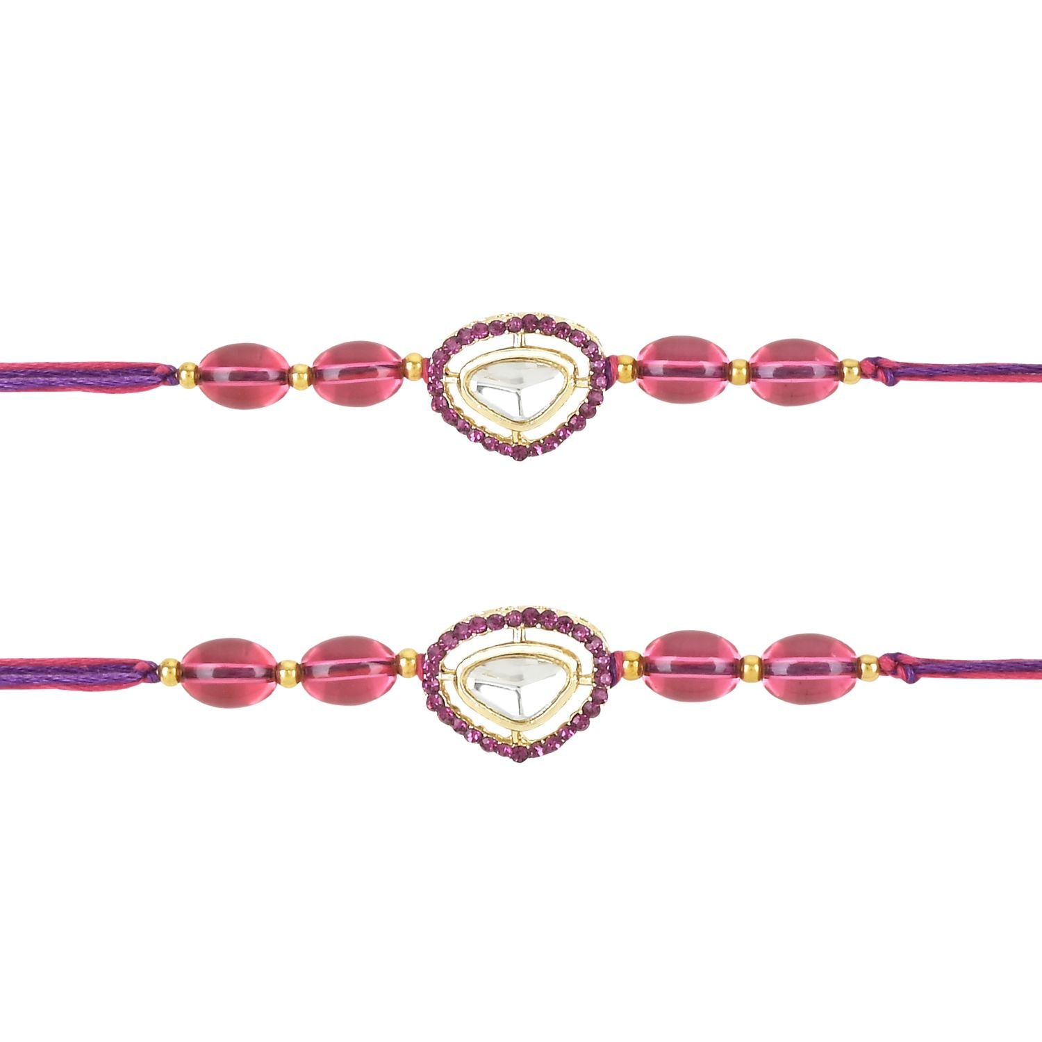Beautiful Kundan & Pearl Rakhi with Roli Chawal & Card (Pack of 2)
