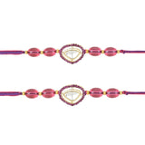 Beautiful Kundan & Pearl Rakhi with Roli Chawal & Card (Pack of 2)